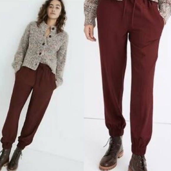 MADEWELL Women’s Drapey Seamed Track Trouser Jogger Pants In Maroon Size Small - Picture 2 of 8